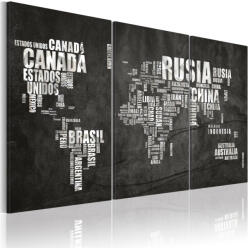 Artgeist Kép - falitérkép - Map of the World (spanyol nyelvű) - triptych 120x80