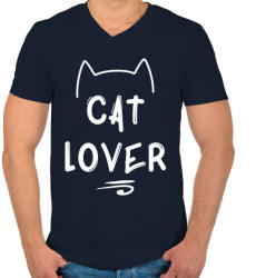 printfashion Cat Lover - Férfi V-nyakú póló - Sötétkék (985554)