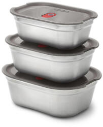 black+blum Комплект 3 бр кутии за храна Black+Blum Meal Prep FBSS-BX-PACK1, 0.6/0.9/1.2 l, Правоъгълни, Подходящи за фурна, Без BPA, Неръждаема стомана, Сив (FBSS-BX-PACK1)
