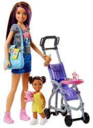 Mattel Barbie Skipper Lila-barna hajú babakocsiban ülő kislánnyal