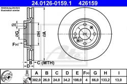 ATE Disc frana CITROEN DS5 (2011 - 2015) ATE 24.0126-0159.1