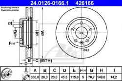 ATE Disc frana OPEL ASTRA J Limuzina (2012 - 2016) ATE 24.0126-0166.1