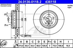 ATE Disc frana BMW Seria 7 (F01, F02, F03, F04) (2008 - 2015) ATE 24.0136-0118.2