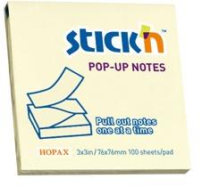 Hopax Notes autoadeziv 76 x 76 mm, 100 file, Stick"n Pop-up - galben pastel galben Notes autoadeziv 76x76 mm (HO-21395)