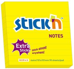 Hopax Notes autoadeziv extra-sticky liniate 101 x 101mm, 90 file, Stick"n - galben neon galben Notes autoadeziv 101x101 mm (HO-21504)