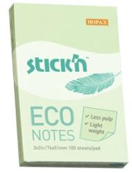 Hopax Notes autoadeziv 76 x 51 mm, 100 file, Stick"n Eco - verde pastel (HO-21744)