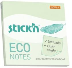 Hopax Notes autoadeziv 76 x 76 mm, 100 file, Stick"n Eco - verde pastel (HO-21748)