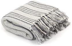 vidaXL Pătură decorativă cu dungi, bumbac, 125 x 150 cm, gri și alb (245327) - vidaxl