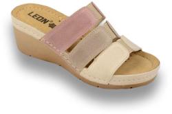 0Ft kiszállítás! Leon Comfortstep 1009 női bőr bézs-barna-rose papucs 36-41
