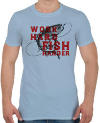 printfashion Work Hard Fish Harder - Férfi póló - Világoskék (1026490)