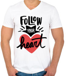 printfashion Kövesd a szíved - Férfi V-nyakú póló - Fehér (1039026)
