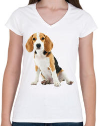 printfashion Beagle kutyás póló minta - Női V-nyakú póló - Fehér (1034398)