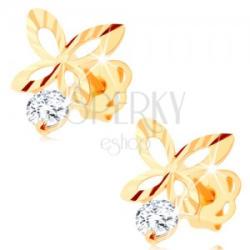 Ekszer Eshop Gyémánt 585 arany fülbevaló - csillogó pillangó körvonal, átlátszó gyémánt