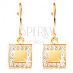 Ekszer Eshop Gyémánt 585 arany fülbevaló - lapos négyzet forma átlátszó gyémántokkal a kerületén