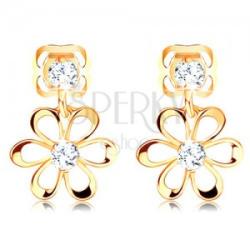Ekszer Eshop Gyémánt 14K sárga arany fülbevaló - virág lekerekített szirmokkal, átlátszó gyémántok