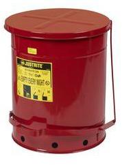 Justrite Fém szemetes kosár gyúlékony és veszélyes anyagokra, térfogata 53 l, piros