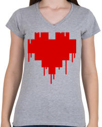 printfashion Pixel love - Női V-nyakú póló - Sport szürke (1053291)