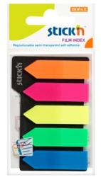 Hopax Stick index plastic transparent color 42 x 12 mm, 5 x 25 file/set, Stick"n - 5 culori neon - sageata Index plastic 45x12 mm Fara dispenser 5 (HO-21143)