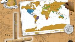  Kaparós világtérkép fekete kaparós térkép lekaparható térkép zászlókkal 82 x 59 cm angol nyelven - szürke díszdobozban