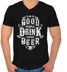 printfashion A jó emberek jó sört isznak - Férfi V-nyakú póló - Fekete (1060749)