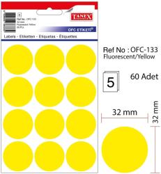 Tanex Etichete autoadezive color, D32 mm, 120 buc/set, Tanex - galben fluorescent (TX-OFC-133-YE) - viamond