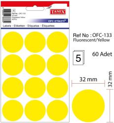 Tanex Etichete autoadezive color, D32 mm, 120 buc/set, Tanex - galben fluorescent (TX-OFC-133-YE)