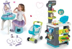 Smoby Set magazin cu alimente Market Smoby şi măsuţă de machiaj Regatul de gheaţă 2in1 cu scăunel (SM350212-9)