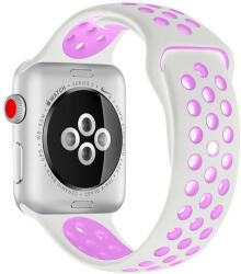iUni Curea iUni compatibila cu Apple Watch 1/2/3/4/5/6/7, 38mm, Silicon Sport, Alb/Mov (507496)
