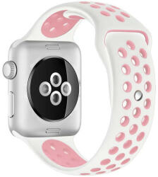 iUni Curea iUni compatibila cu Apple Watch 1/2/3/4/5/6/7, 42mm, Silicon Sport, Alb/Roz Pal (507489)