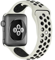 iUni Curea iUni compatibila cu Apple Watch 1/2/3/4/5/6/7, 38mm, Silicon Sport, Crem/Negru (507458)