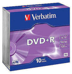 Verbatim DVD+R AZO 16X 4.7GB Wide Printable Jewel Case (43508)