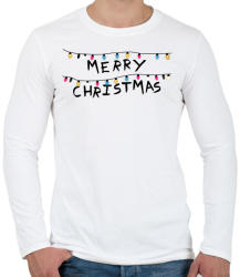 printfashion Boldog Karácsonyt - fényfüzér - Férfi hosszú ujjú póló - Fehér (1099546)