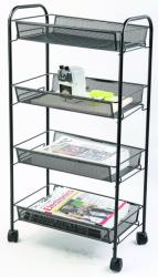 Q-Connect Suport metalic Mesh, mobil, cu 4 tavite pentru stocare, Q-Connect - negru (KF17297)