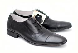 Lucianis style Pantofi negri eleganti barbatesti din piele naturala cu siret (990S)