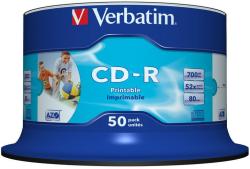 Verbatim CD-R VERBATIM 700 MB, 80 min, viteza 52x, spindle, printabil, "AZO Wide Inkjet Printable", 50 buc/set