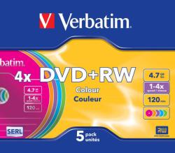 Verbatim DVD+RW VERBATIM 4.7 GB, 120 min, viteza 1-4x, Single Layer, carcasa, "Colours", 5 buc/set