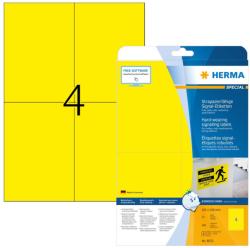 Herma No. 8032 sárga színű 105 x 148 mm méretű, lézernyomtatóval nyomtatható, öntapadós időjárásálló etikett címke, extra erős, tartós ragasztóval A4-es íven - kiszerelés: 100 címke / 25 ív