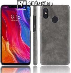 Xiaomi Redmi Note 6 Pro, Műanyag védőtok, Bőr hátlap, Szürke