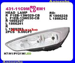 FORD FOCUS MK3 2014.10-2020.02 Fényszóró bal króm házas (H7/H1/LED) nappali fénnyel, motorral DEPO 431-11C9LMLDEM1