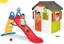 Smoby Set căsuţă Neo Jura Lodge Smoby cu două uşi și tobogan Funny toboggan 2 metri de la 24 luni (SM810500-18) Casuta pentru copii