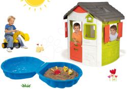 Smoby Set căsuţă Neo Jura Lodge Smoby cu două uşi, escavator Maxi Power şi nisipar cu două părţi de la 24 luni (SM810500-12) Casuta pentru copii