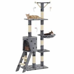 vidaXL Ansamblu pisici stâlpi funie sisal, 138 cm imprimeu lăbuțe, gri (170579) - vidaxl