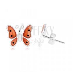 Ekszer Eshop 925 ezüst fülbevaló, pillangó narancssárga fénymázas szárnyakkal