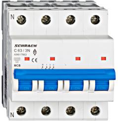 Schrack Intrerupator automat tetrapolar MCB, AMPARO 6kA, C 63A, 3P+N (AM617863)