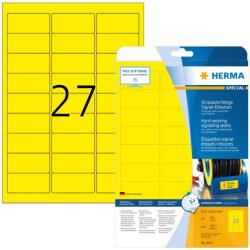 Herma No. 8031 sárga színű 63, 5 x 29, 6 mm méretű, lézernyomtatóval nyomtatható, öntapadós időjárásálló etikett címke, extra erős, tartós ragasztóval A4-es íven - kiszerelés: 675 címke / 25 ív
