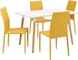 [en. casa] Étkezőgarnitúra étkezőasztal 4 székkel 120 x 70 cm fehér/sárga 4 személyes desing konyhai asztal Celine