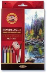 KOH-I-NOOR Set 24 creioane colorate KOH-I-NOOR Aquarell Mondeluz cu ascutitoare si 2 pensule