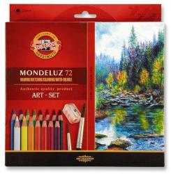KOH-I-NOOR Set 72 creioane colorate Aquarell Mondeluz KOH-I-NOOR cu ascutitoare si 2 pensule