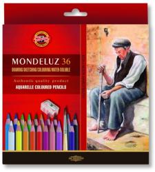 KOH-I-NOOR Set 36 creioane colorate KOH-I-NOOR Aquarell Mondeluz cu ascutitoare si 2 pensule