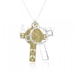 Ekszer Eshop 925 ezüst nyaklánc, kereszt kivágásokkal és Jézussal arany és ezüst színben
